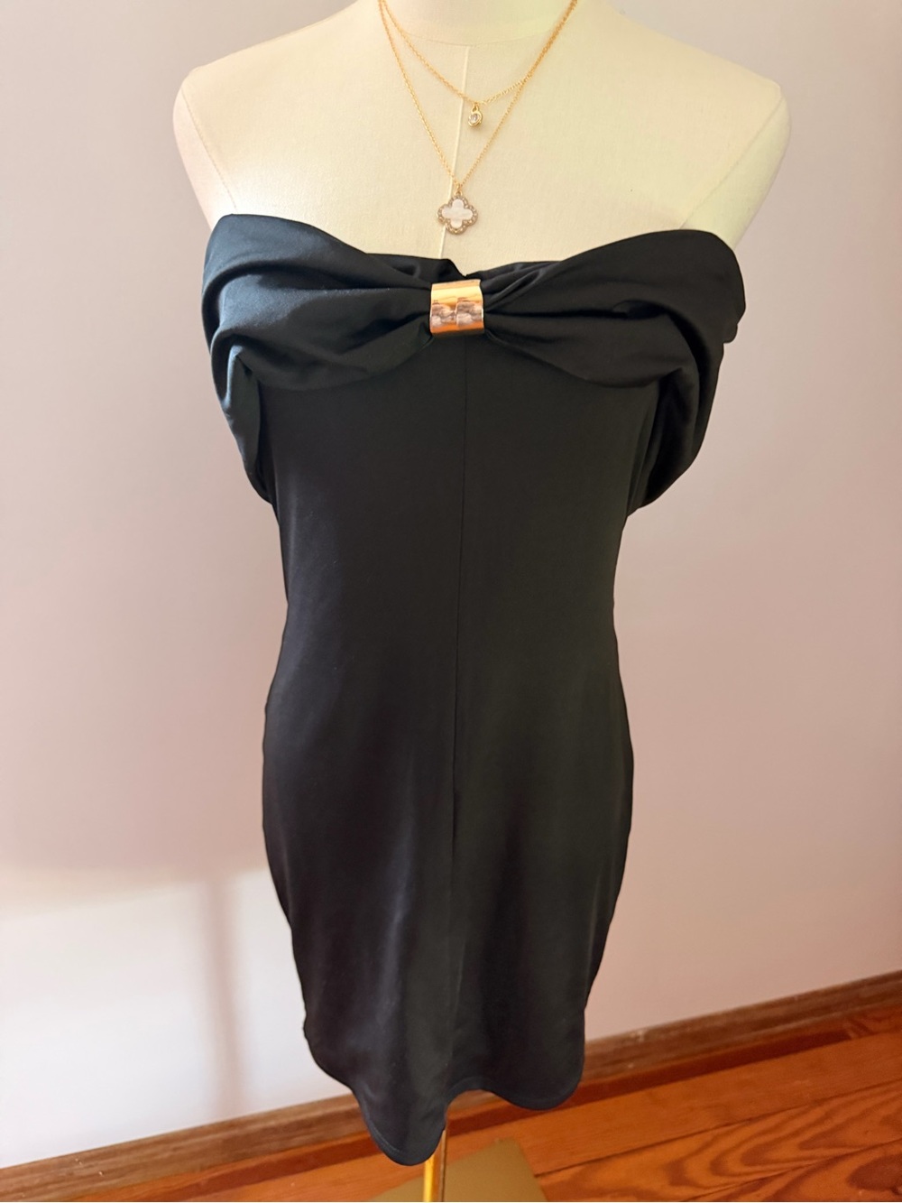 Strapless Black Cocktail Dress with Gold Accent